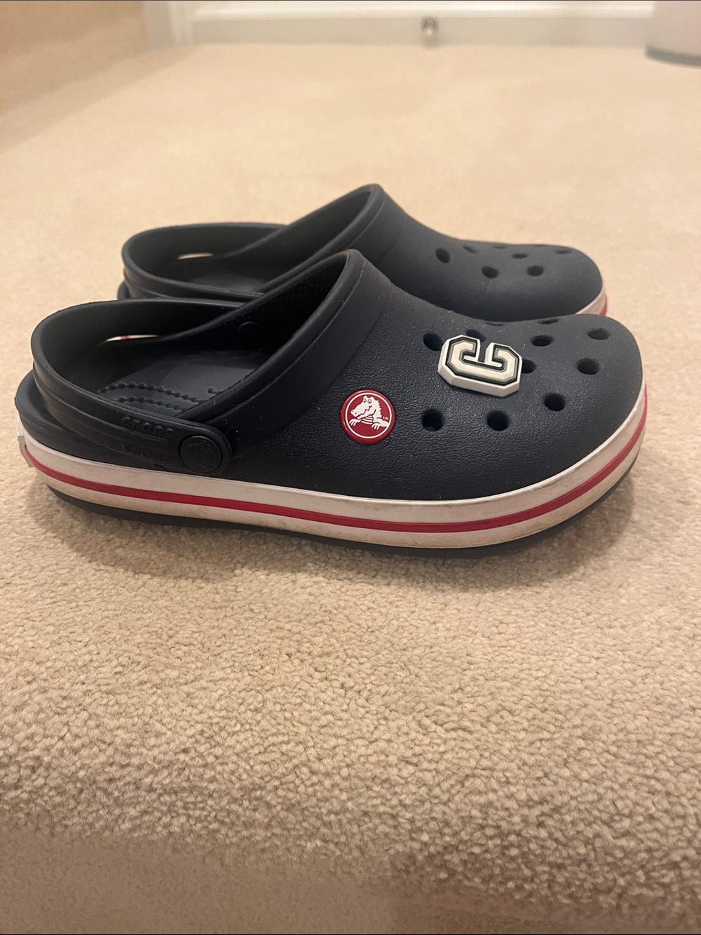 CROCS Kids Navy Clogs with Red & White Stripe